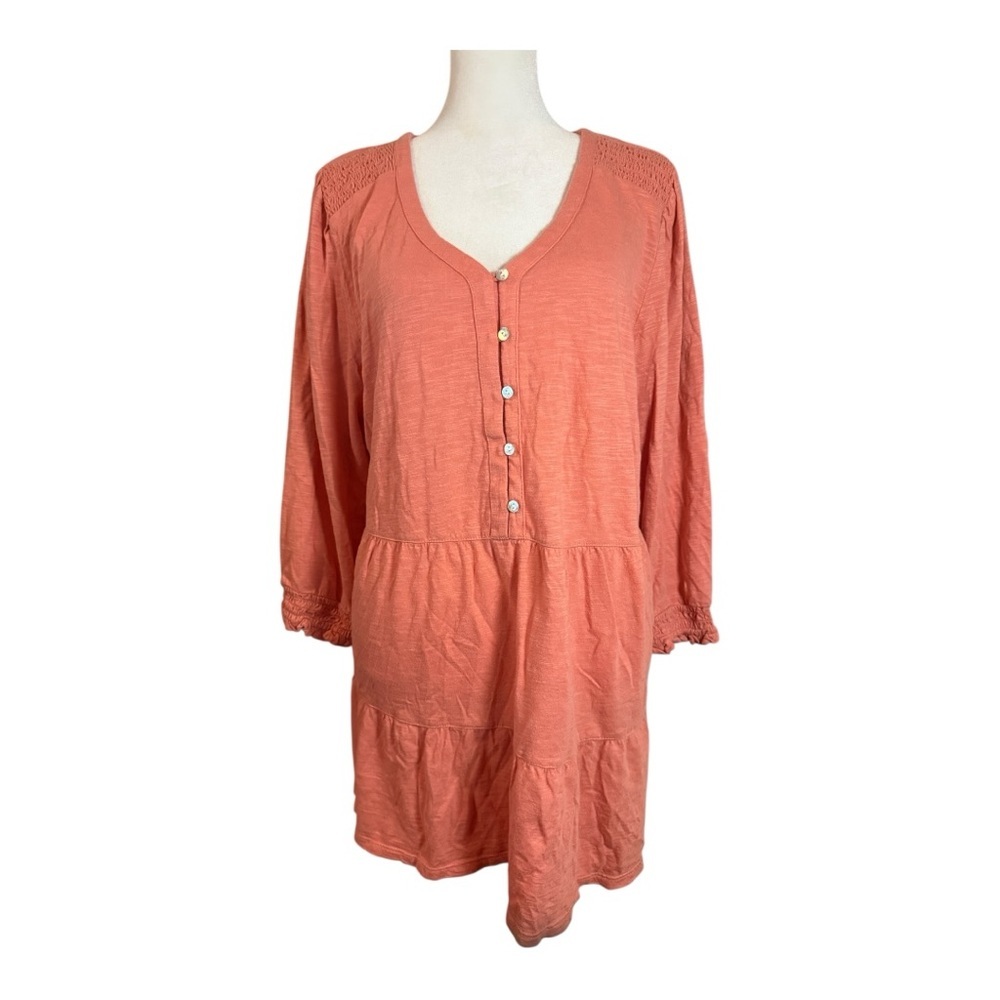 J. Jill Boho Tiered Tunic Dress Cotton Tencel Blend Large